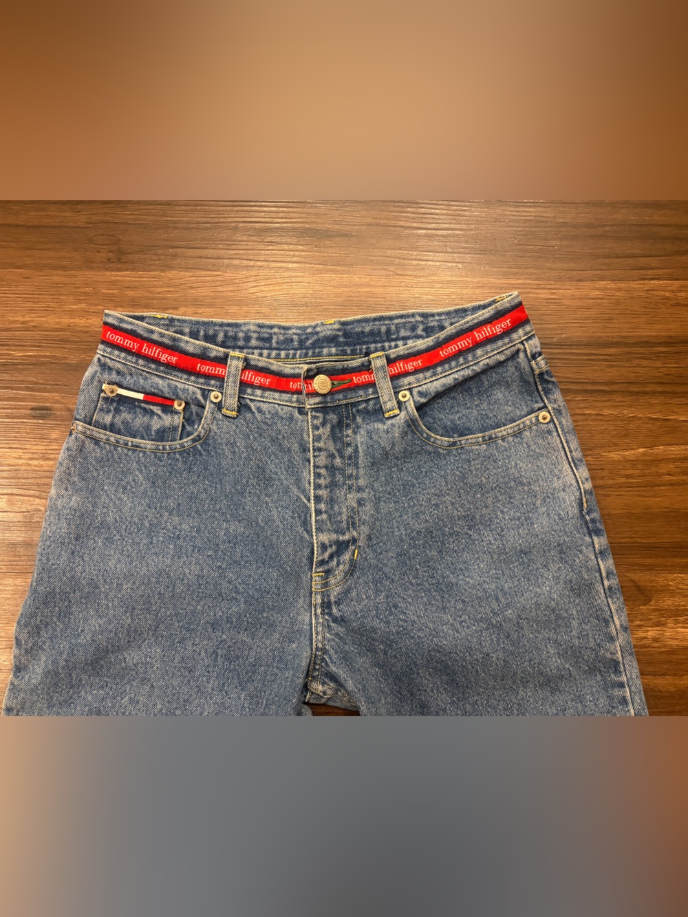 Tommy Hilfiger women’s Straight Blue Denim Jeans with Red Waistband Accent - Picture 7 of 14